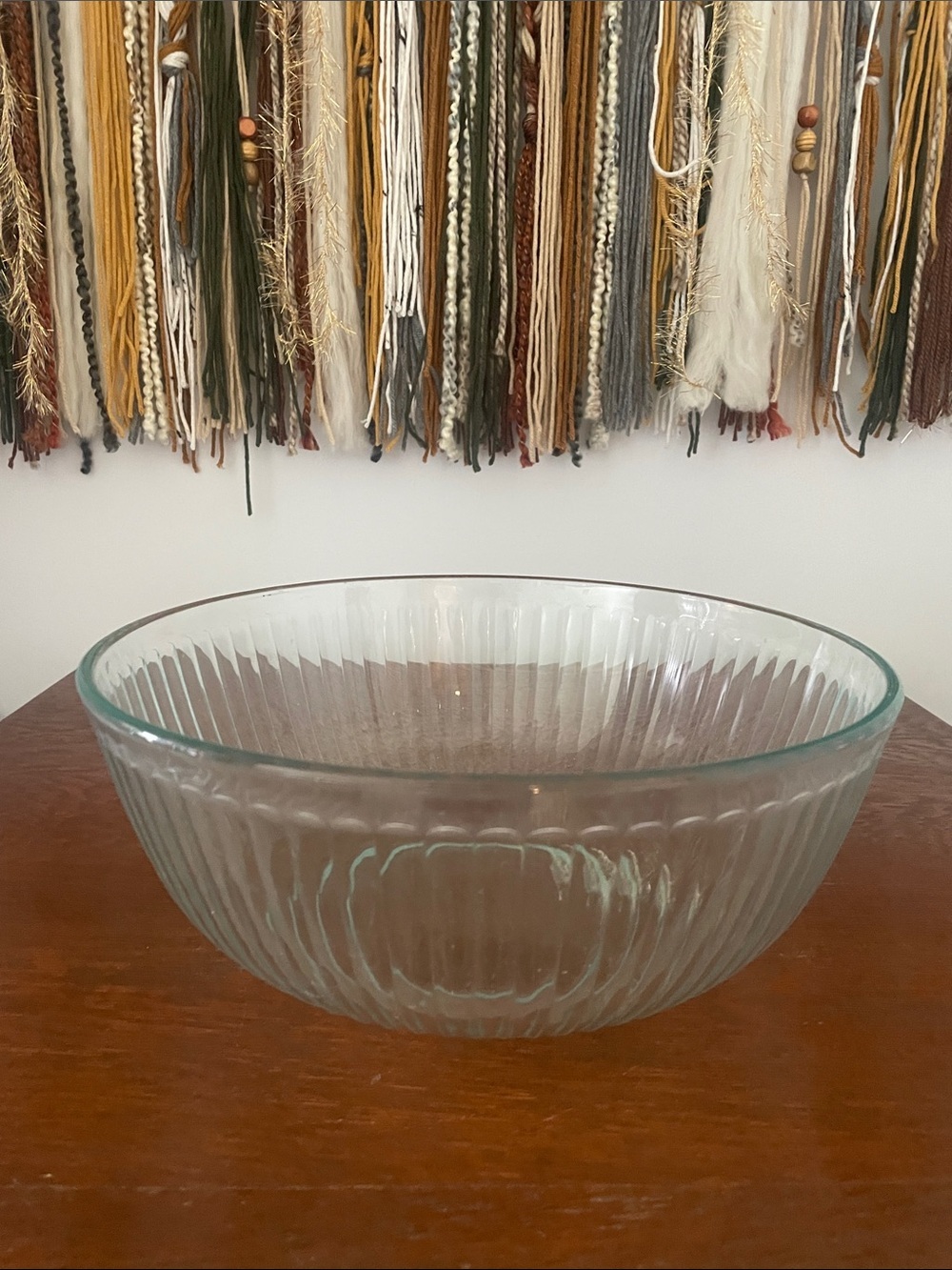 Clear Ribbed Pyrex Glass Serving Bowl